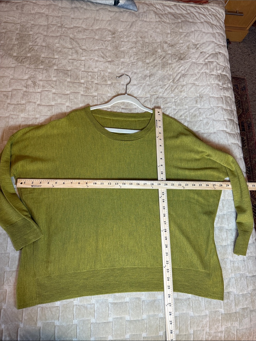 Eileen Fisher Olive Crewneck Relaxed Sweater Drape Drop Shoulder Classic Style - Picture 3 of 10